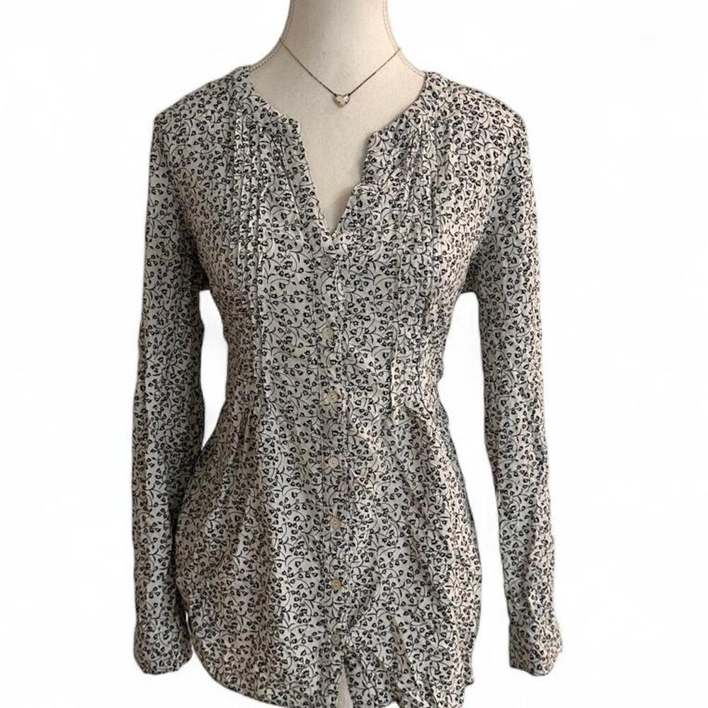 Jane & Delancey Button Up Casual Floral Collard  Top Size Medium